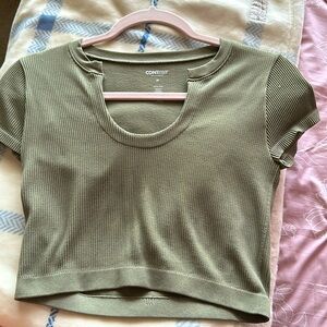 Forest green crop top with low front